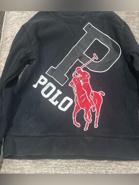 Polo Ralph Lauren Black Sweatshirt with Red Polo Player Graphic